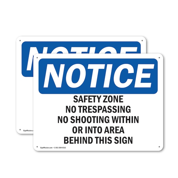 Signmission Safety Zone No Trespassing No Shooting Within OSHA Notice Sign, Plastic, 10in W x 7in L, 2PK OS-2PACK-NS-P-710-L-18230 - main